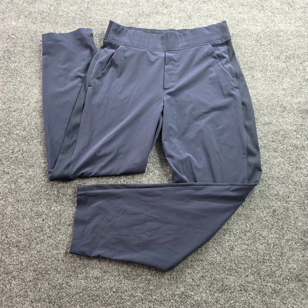 Athleta Brooklyn Heights Pants Ribbed Side Stripe Navy Blue 4 Womens Travel Yoga